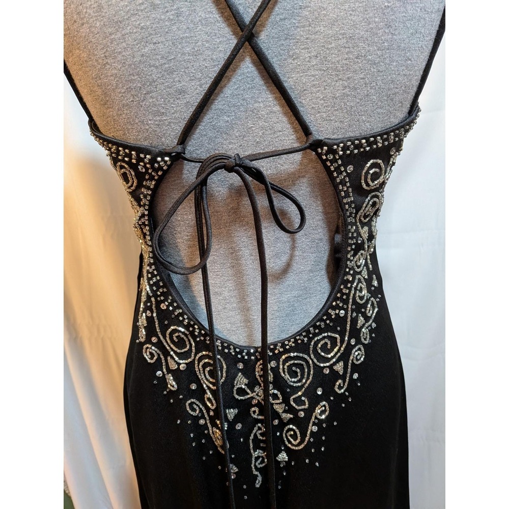Prom Whimsigoth Formal Party Babydoll Glam Y2K 90s Cutout Black Bead 9/10 Dress - Picture 4 of 10